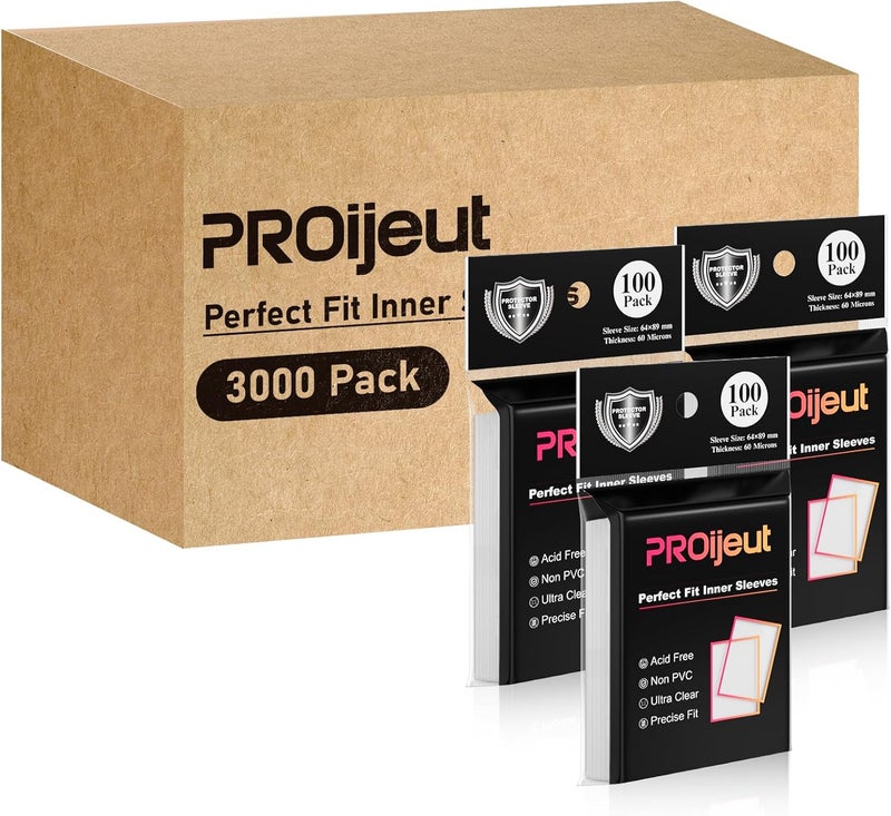 Proijeut 3000 Pack Card Sleeves Clear, Perfect Fit Inner Sleeves Ideal for Double-sleeving, Trading Card Sleeve Compatible with MTG, PKM, TCG and Gaming Cards (60 Microns) - Image 1